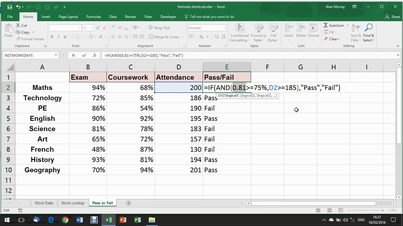 Excel shortcut keys formula