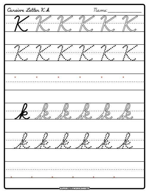 Cursive K Superstar Worksheets