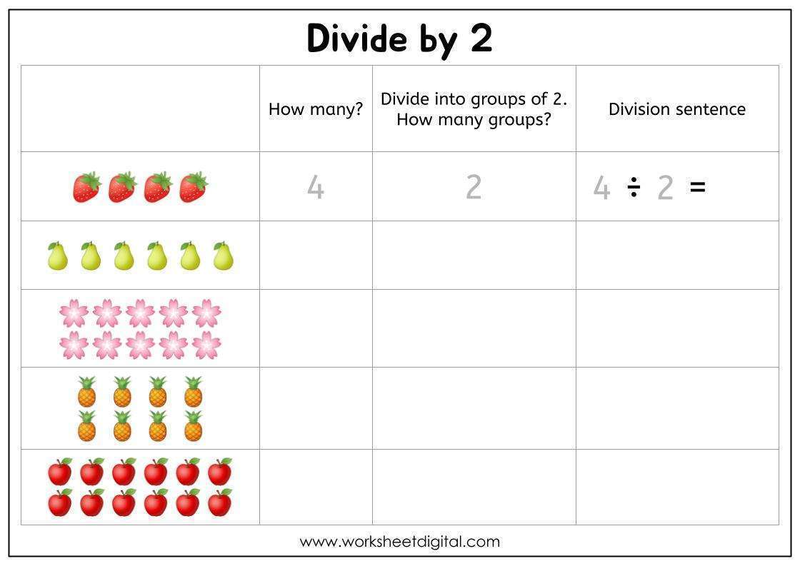 Division Free Worksheets Divide By 2 Worksheet Digital 1