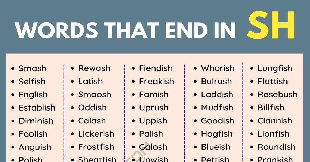 985+ Common Words that End in SH in English • 7ESL