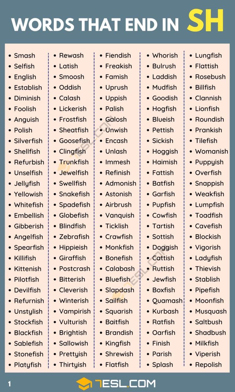 985+ Common Words that End in SH in English • 7ESL