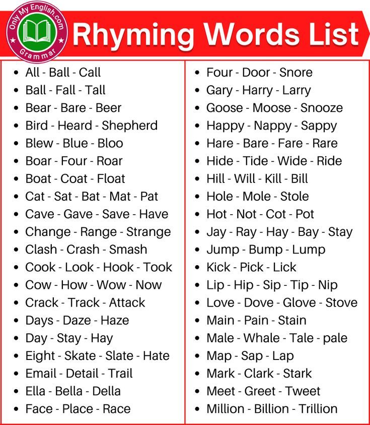 Rhyming Words A Huge List of Rhyming Words in English