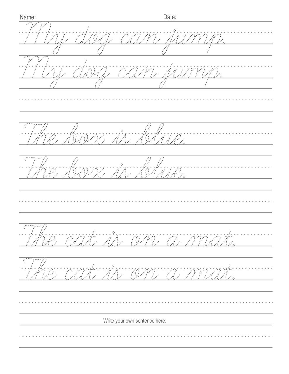 Cursive Writing Sentences Worksheets Pdf And Cursive D70 Cursive handwriting practice