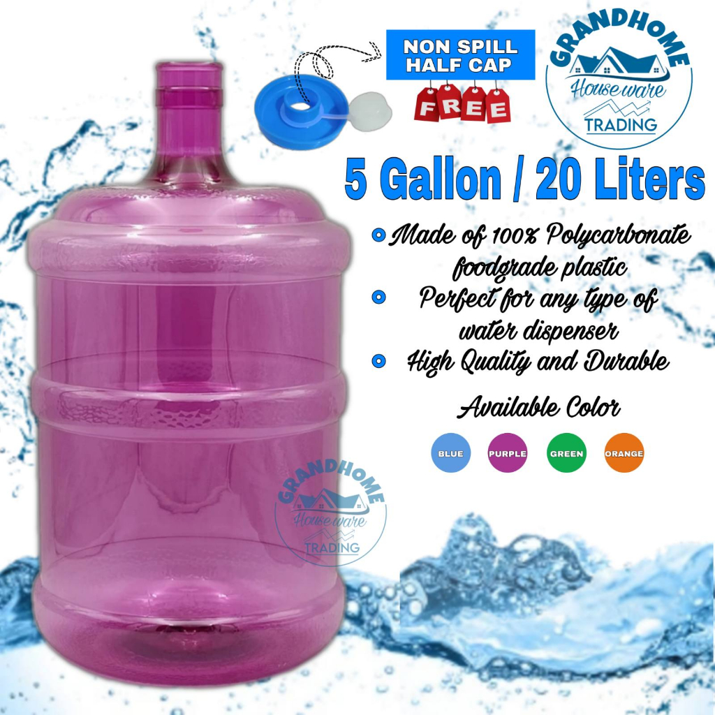 ROUND WATER DISPENSER CONTAINER 5 GALLON = 20 LITERS WITH NON SPILL CAP COVER / LAGAYAN NG TUBIG