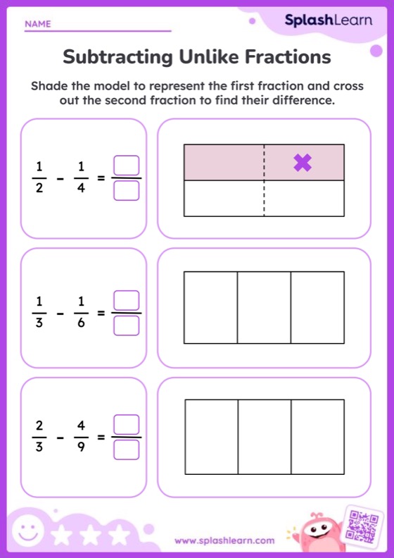 Subtract Unlike Fractions Worksheets Free Printable SplashLearn